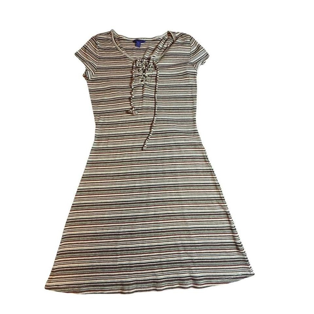 Aeropostale Babydoll Mini Dress Red White Striped Bow Short Sleeve M Y2K Style